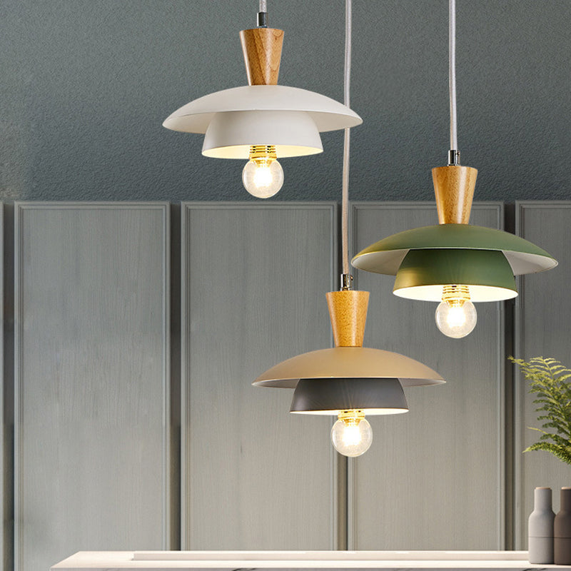 Saucer Pendant Lamp Wooden Nordic Hanging Light Fixture for Dining Room