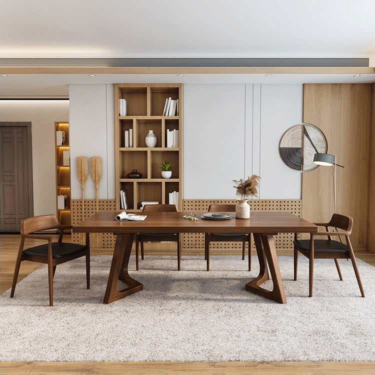 Mesa de comedor de madera sólida mesa rectangular de madera de pino con base de pedestal doble