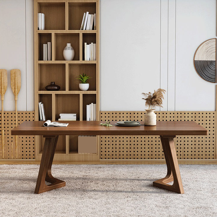 Mesa de comedor de madera sólida mesa rectangular de madera de pino con base de pedestal doble