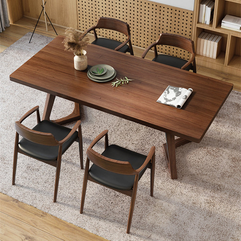Mesa de comedor de madera sólida mesa rectangular de madera de pino con base de pedestal doble