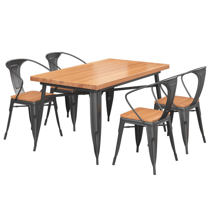 Mesa de comedor de madera sólida Mesa de comedor industrial de 4 patas con base de metal