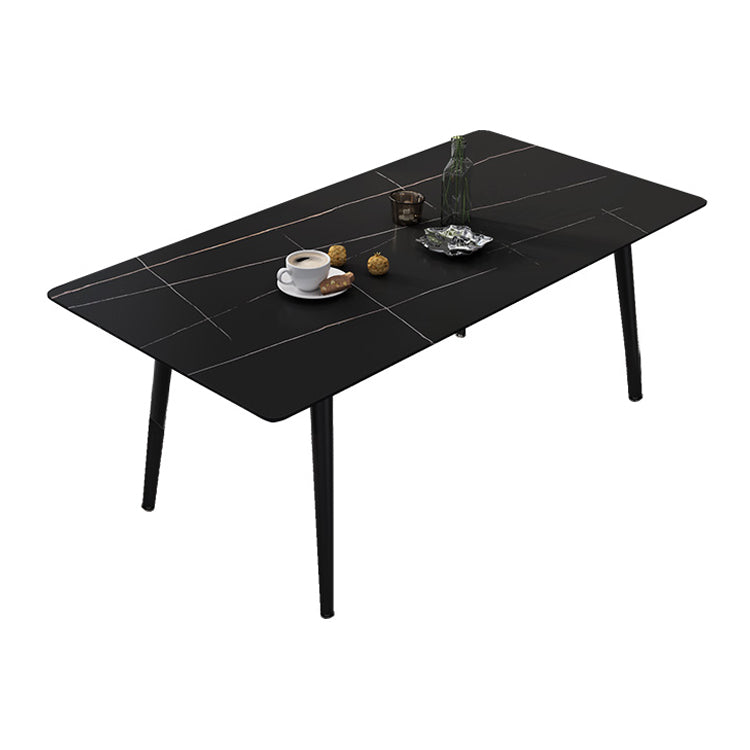 Mesa de comedor de rectángulo industrial de metal mesa de piedra sinterizada con piernas negras