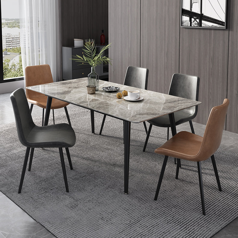 Mesa de comedor de rectángulo industrial de metal mesa de piedra sinterizada con piernas negras