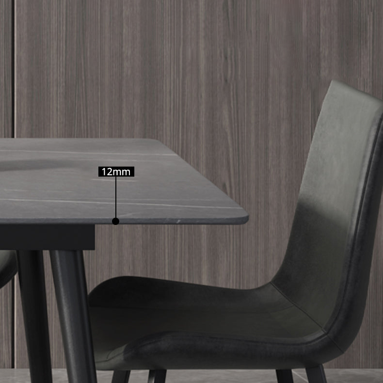 Mesa de comedor de rectángulo industrial de metal mesa de piedra sinterizada con piernas negras