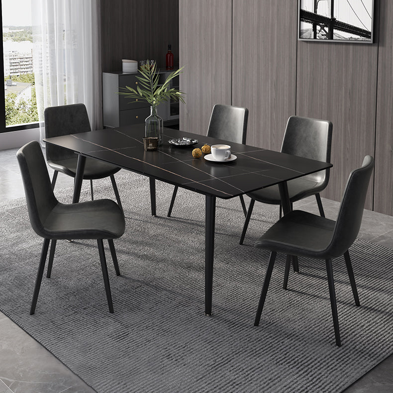 Mesa de comedor de rectángulo industrial de metal mesa de piedra sinterizada con piernas negras