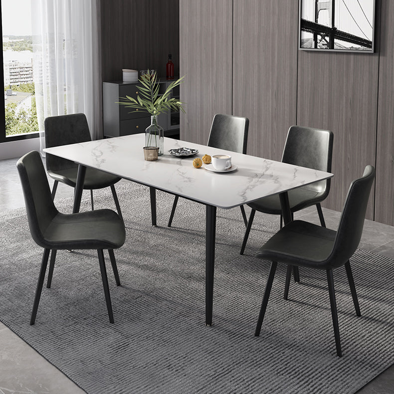 Mesa de comedor de rectángulo industrial de metal mesa de piedra sinterizada con piernas negras