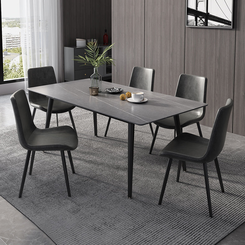 Mesa de comedor de rectángulo industrial de metal mesa de piedra sinterizada con piernas negras