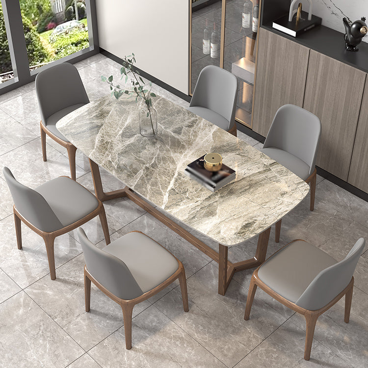 Mesa rectangular con tapa de piedra sinterizada para restaurante mesa moderna con base de caballete de fresno