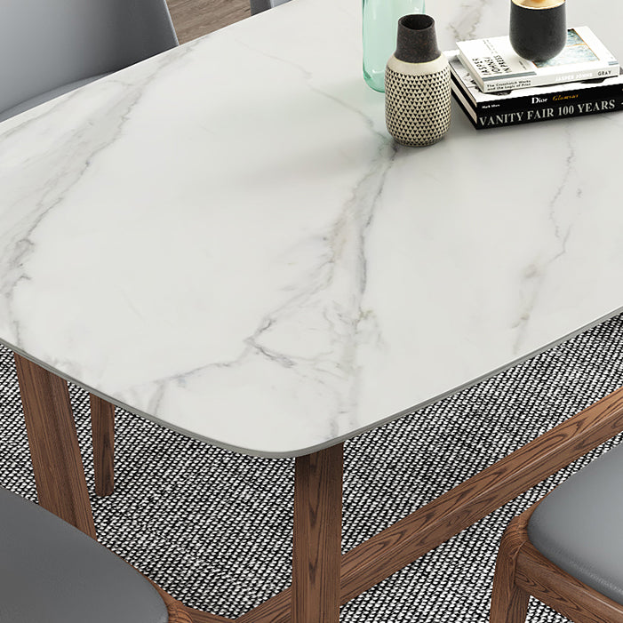 Mesa rectangular con tapa de piedra sinterizada para restaurante mesa moderna con base de caballete de fresno