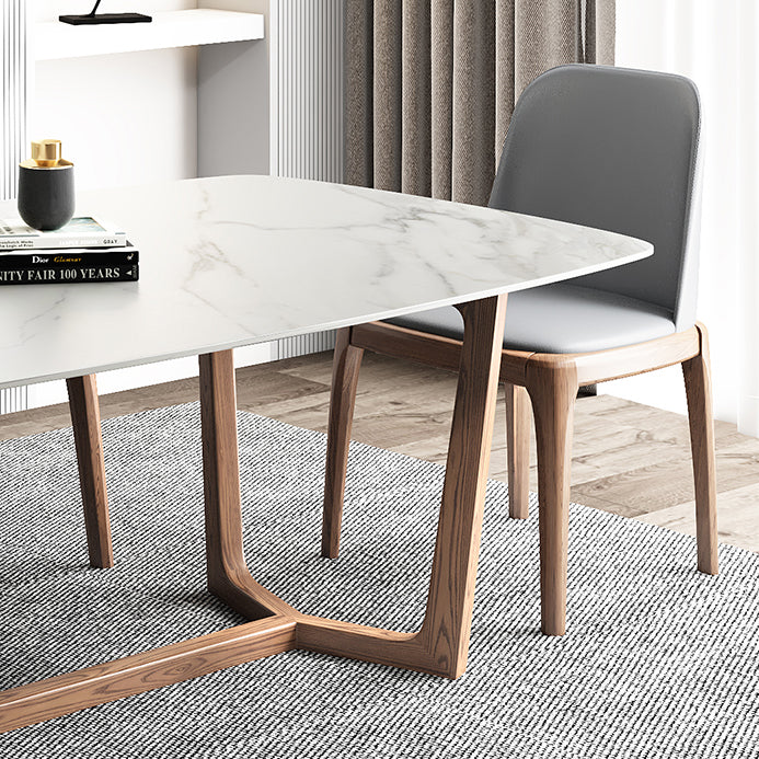Mesa rectangular con tapa de piedra sinterizada para restaurante mesa moderna con base de caballete de fresno