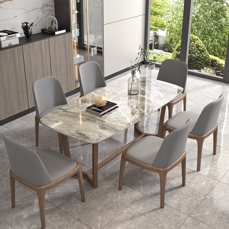Mesa rectangular con tapa de piedra sinterizada para restaurante mesa moderna con base de caballete de fresno