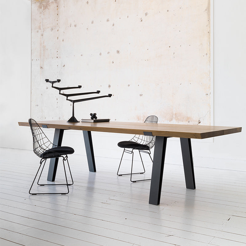 Mesa de estilo industrial con forma rectangular, mesa fija de madera maciza para uso doméstico