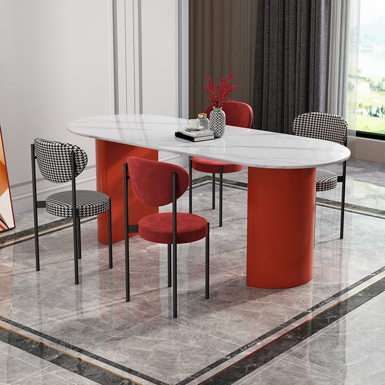 Oval Sintered Stone Dining Table Modern White Dining Table with Double Pedestal Base