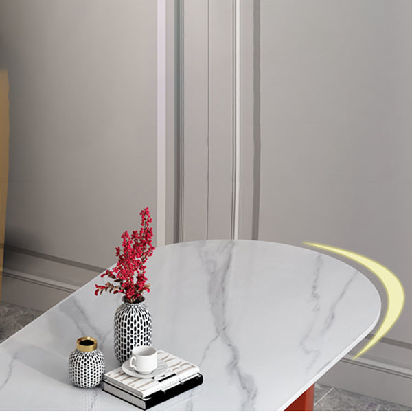 Oval Sintered Stone Dining Table Modern White Dining Table with Double Pedestal Base