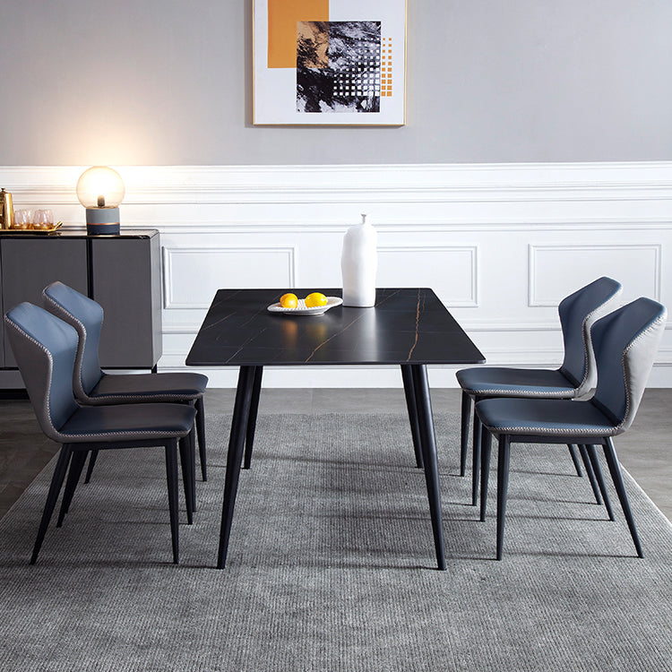 Mesa de comedor de estilo industrial rectangular de 4 patas, mesa fija de piedra sinterizada para cocina