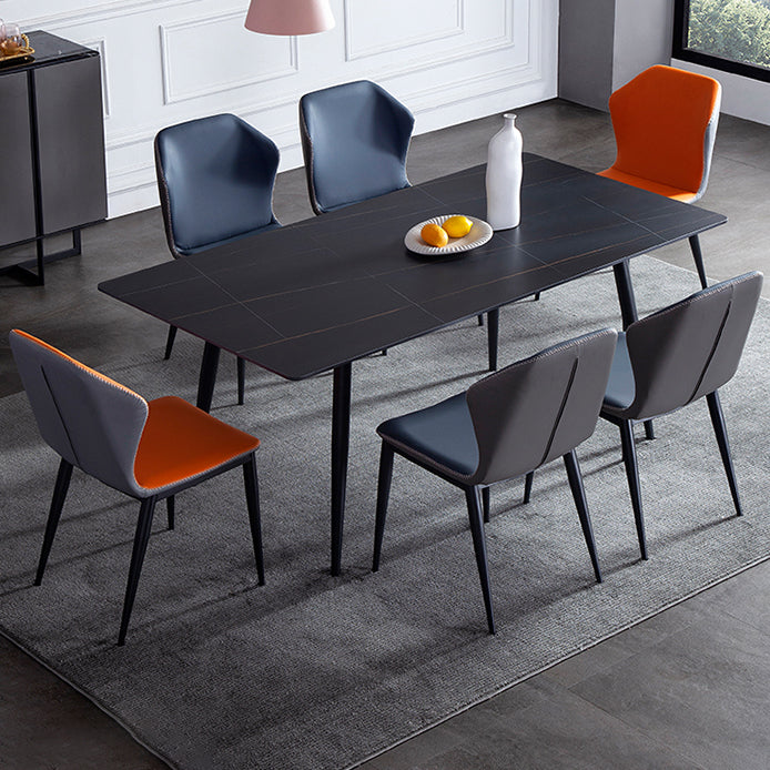 Mesa de comedor de estilo industrial rectangular de 4 patas, mesa fija de piedra sinterizada para cocina
