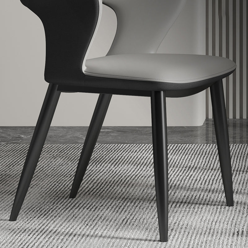 Silla de comedor contemporánea, sillón con respaldo abierto curvado de cuero con acabado mate