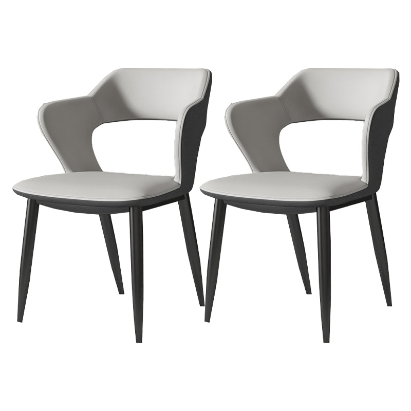 Silla de comedor contemporánea, sillón con respaldo abierto curvado de cuero con acabado mate