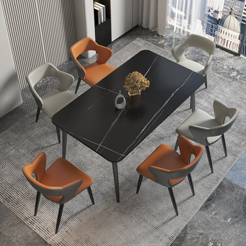 Silla de comedor contemporánea, sillón con respaldo abierto curvado de cuero con acabado mate