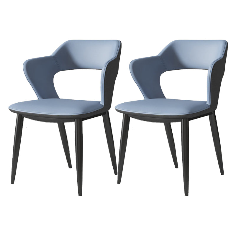 Silla de comedor contemporánea, sillón con respaldo abierto curvado de cuero con acabado mate