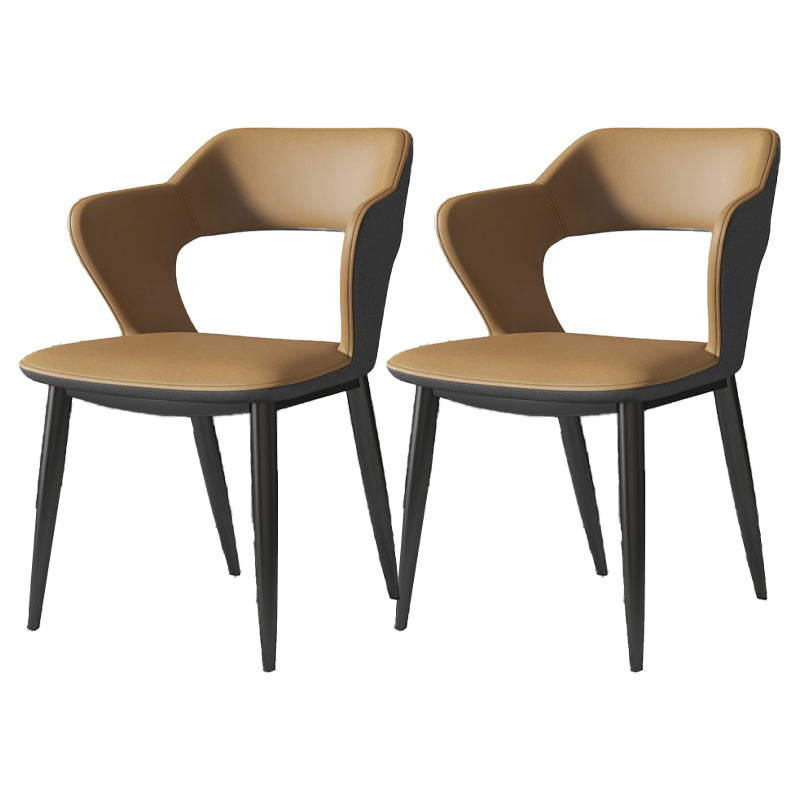 Silla de comedor contemporánea, sillón con respaldo abierto curvado de cuero con acabado mate