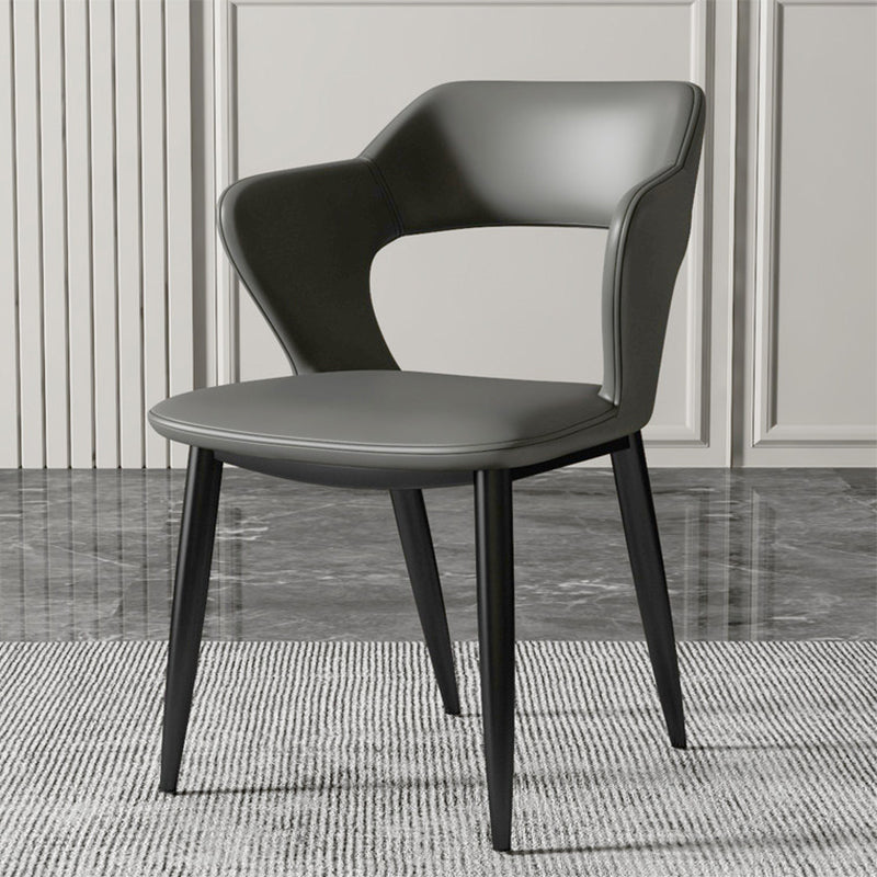 Silla de comedor contemporánea, sillón con respaldo abierto curvado de cuero con acabado mate
