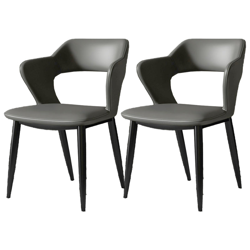 Silla de comedor contemporánea, sillón con respaldo abierto curvado de cuero con acabado mate