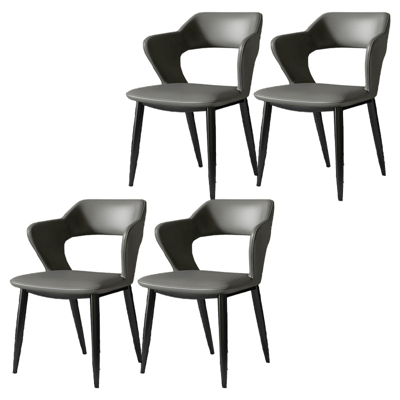 Silla de comedor contemporánea, sillón con respaldo abierto curvado de cuero con acabado mate