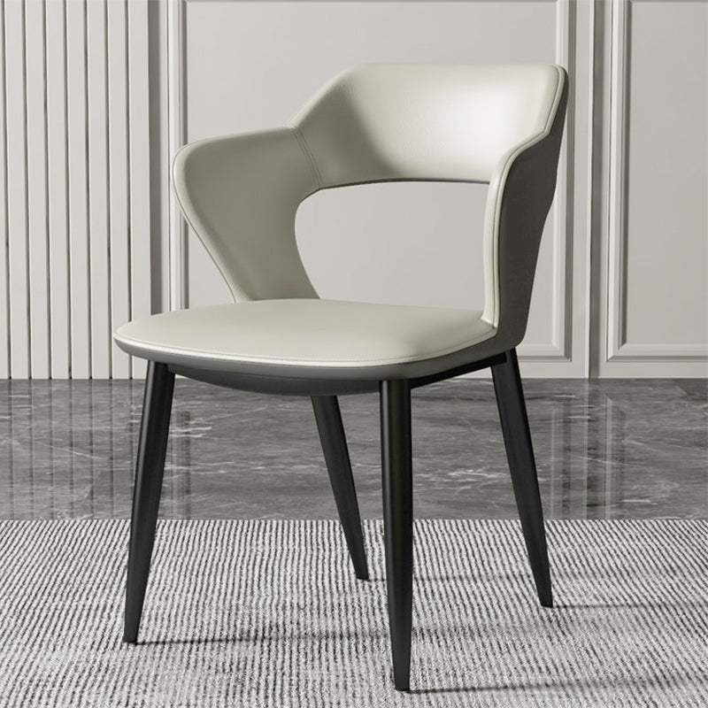 Contemporary Dining Room Chair Matte Finish Leather Curved Open Back Arm Chair