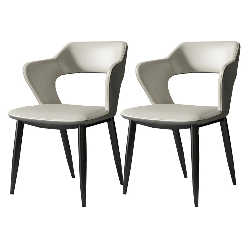 Silla de comedor contemporánea, sillón con respaldo abierto curvado de cuero con acabado mate