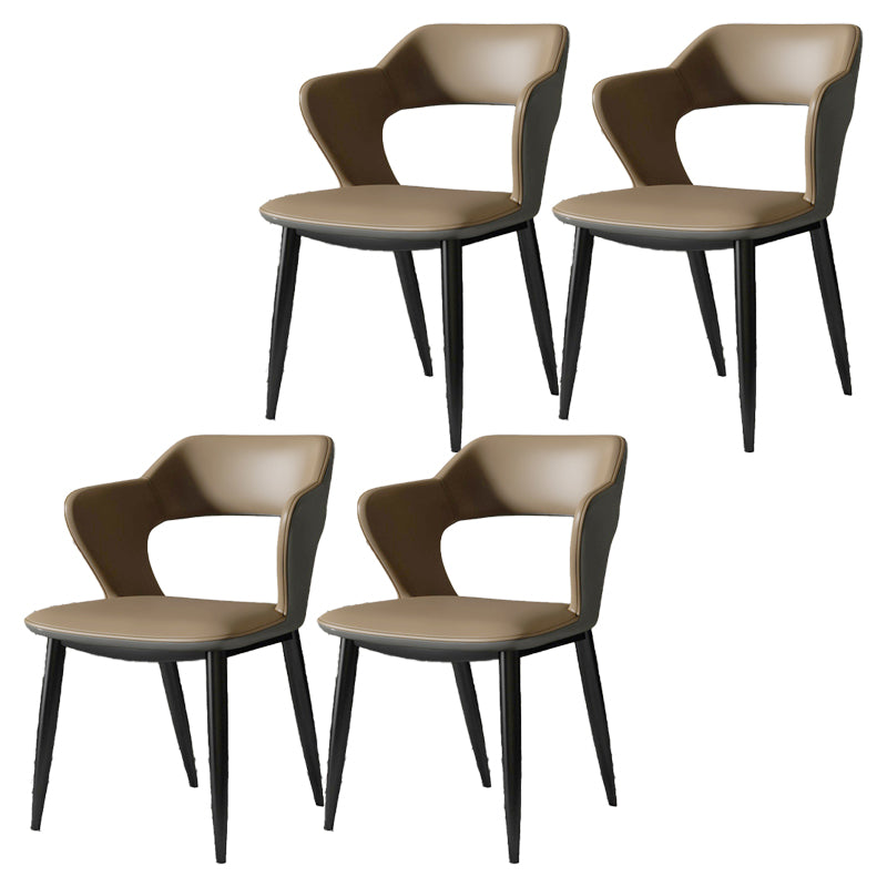 Silla de comedor contemporánea, sillón con respaldo abierto curvado de cuero con acabado mate