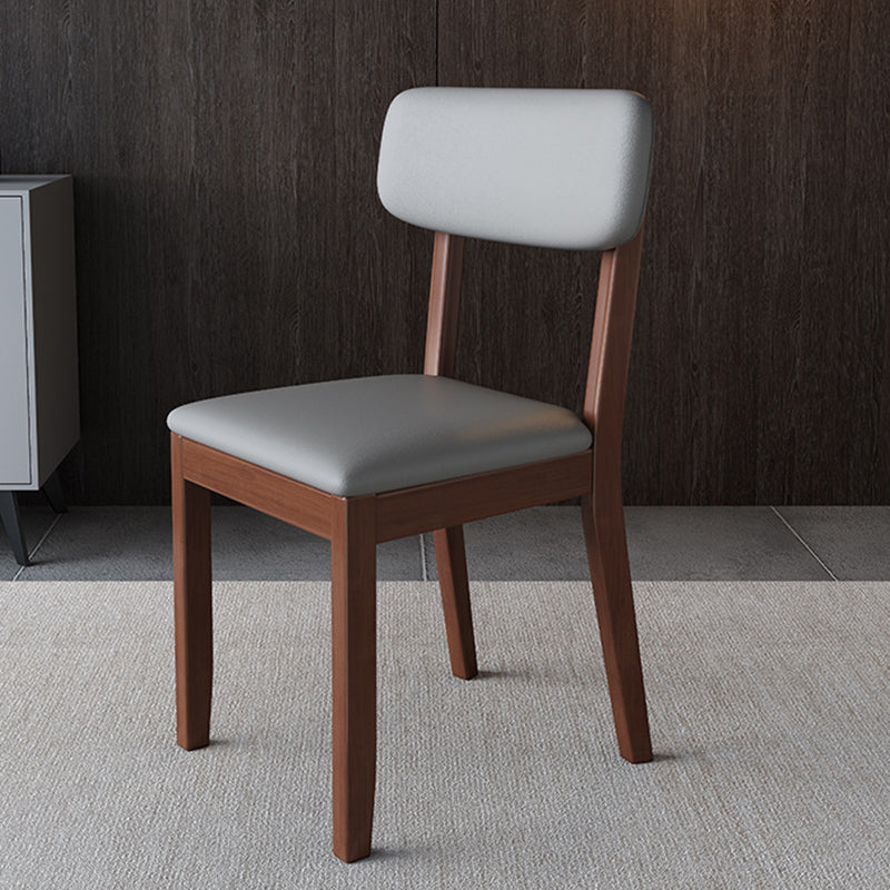 Modern Dining Side Chair Matte Finish Solid Wood and Leather Curved Open Back Chair