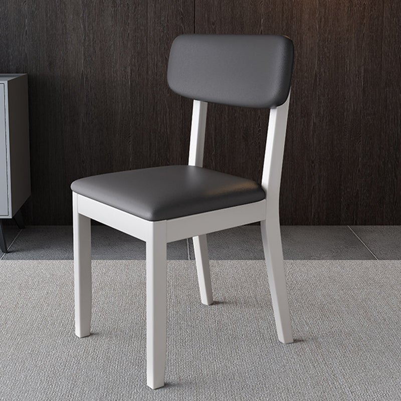 Modern Dining Side Chair Matte Finish Solid Wood and Leather Curved Open Back Chair