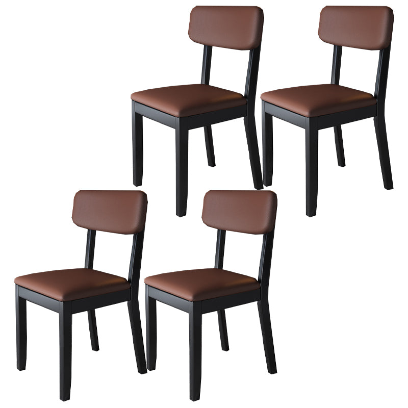 Silla auxiliar de comedor moderna, silla con respaldo abierto curvado de madera maciza y cuero con acabado mate