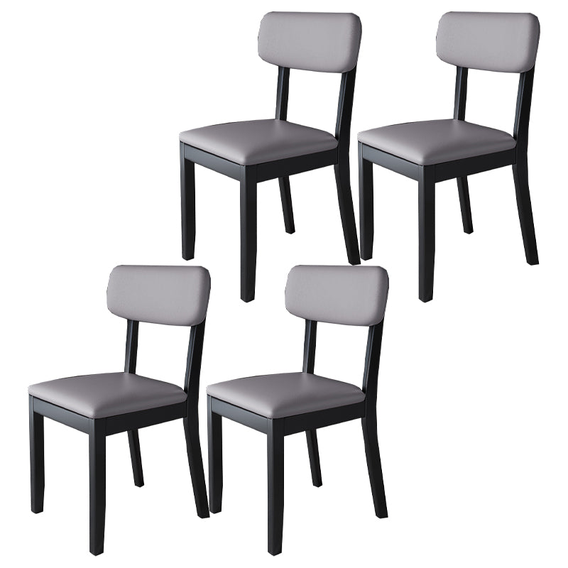 Silla auxiliar de comedor moderna, silla con respaldo abierto curvado de madera maciza y cuero con acabado mate