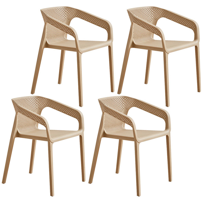 Modern Coffee Shop Plastic Arm Chair Matte Finish Solid Back Dining Chair