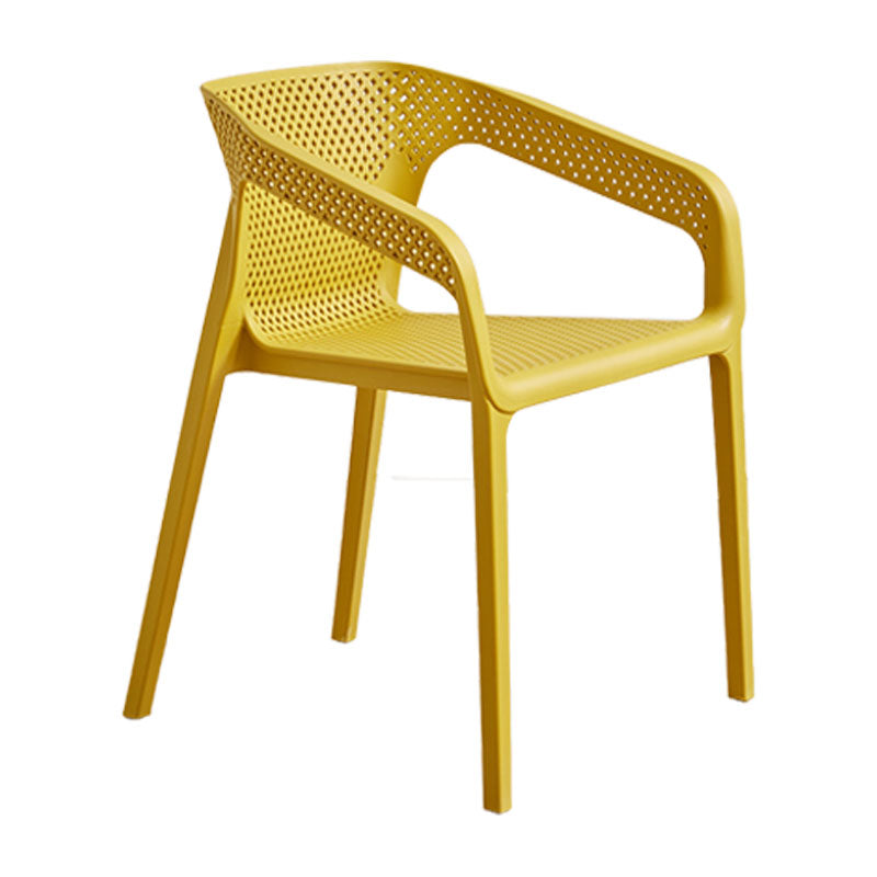 Modern Coffee Shop Plastic Arm Chair Matte Finish Solid Back Dining Chair