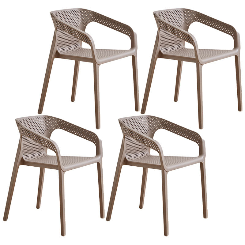 Modern Coffee Shop Plastic Arm Chair Matte Finish Solid Back Dining Chair