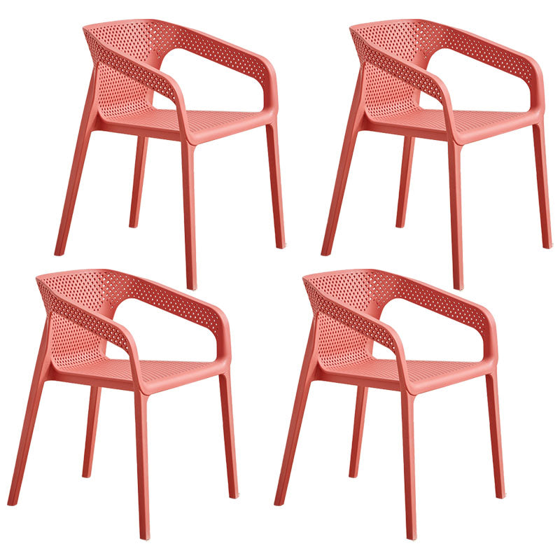 Modern Coffee Shop Plastic Arm Chair Matte Finish Solid Back Dining Chair
