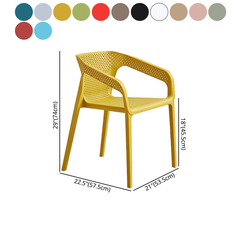 Modern Coffee Shop Plastic Arm Chair Matte Finish Solid Back Dining Chair