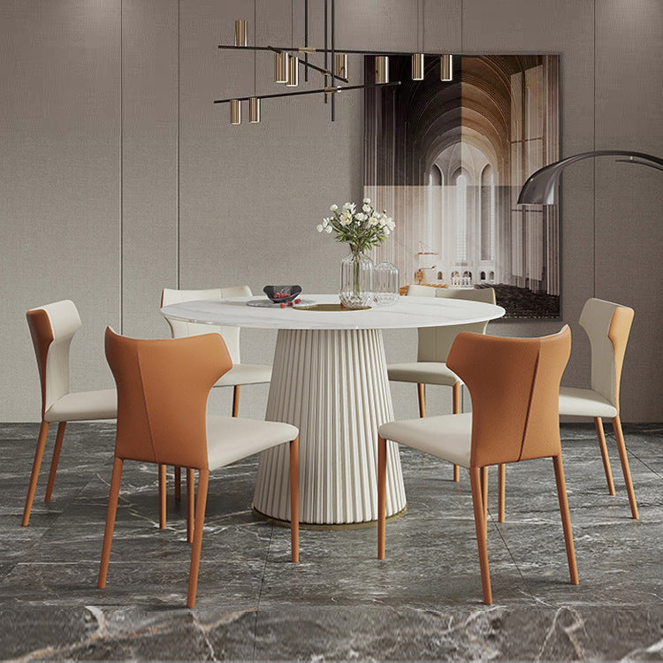 1/3/4/5/7 PCS Metal Modern Dining Room Ensemble avec une table ronde de table de base de piédestaux