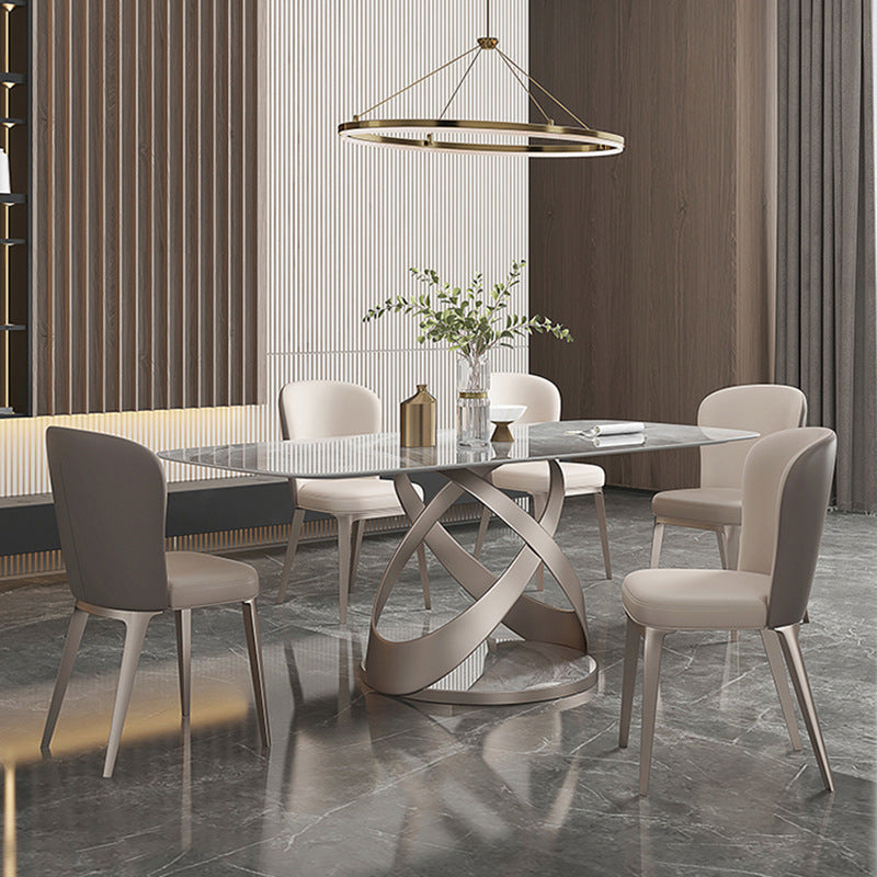 1/4/5/6/7 PCS Metal Glam Glam Dining Room Ensemble avec une table de dinet de table rectangle