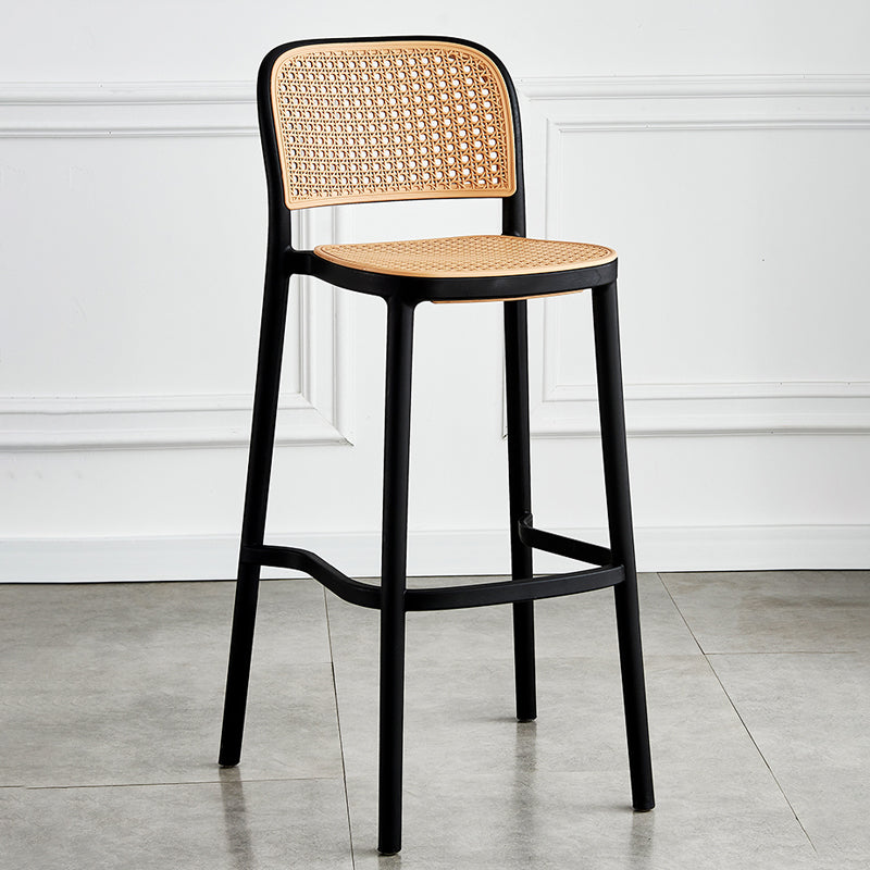 Taburete de bar de plástico de estilo moderno con reposapiés, taburete de bar simple con respaldo bajo para cocina