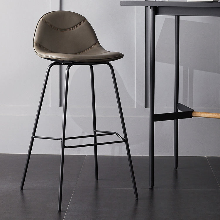 Taburetes industriales de cuero para mostrador de hierro, taburetes de bar con respaldo bajo y 4 patas para cocina
