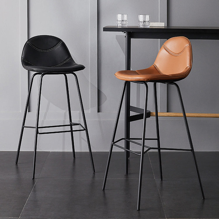 Taburetes industriales de cuero para mostrador de hierro, taburetes de bar con respaldo bajo y 4 patas para cocina