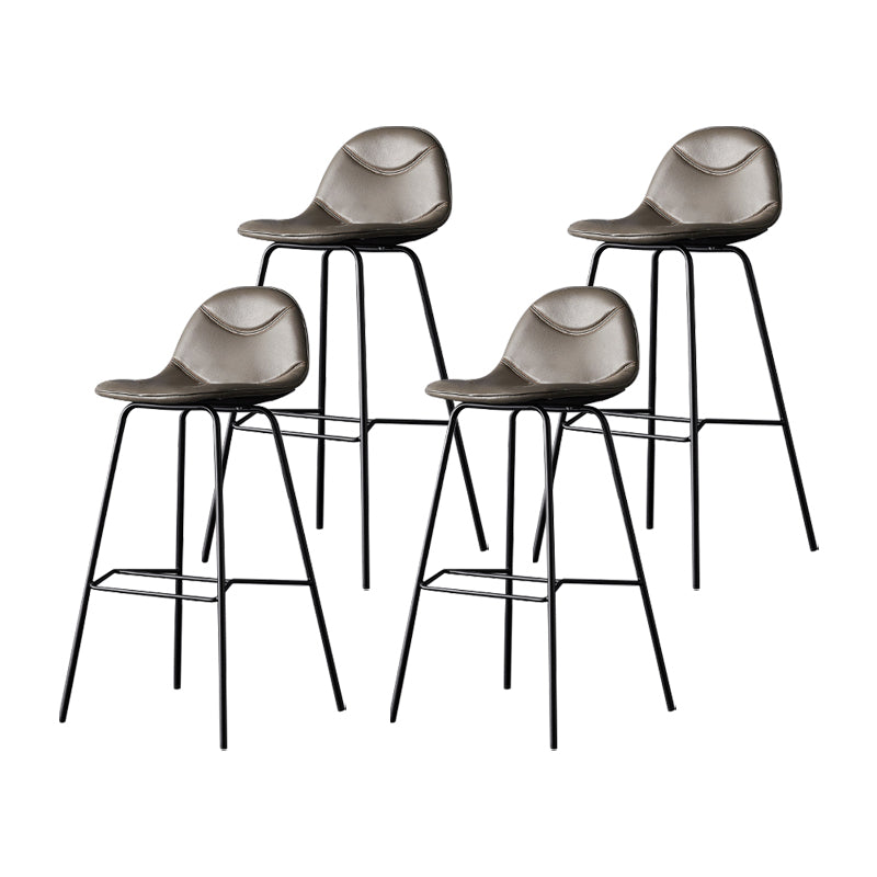 Taburetes industriales de cuero para mostrador de hierro, taburetes de bar con respaldo bajo y 4 patas para cocina