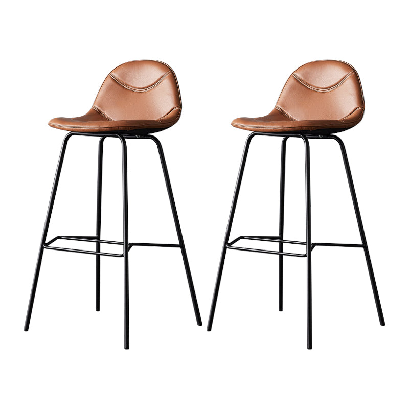 Taburetes industriales de cuero para mostrador de hierro, taburetes de bar con respaldo bajo y 4 patas para cocina