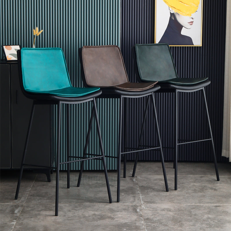 Industrial Leather Iron Counter Stools Low Back Bar Stools with Rectangle Seat