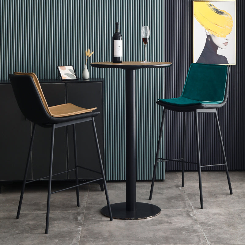 Industrial Leather Iron Counter Stools Low Back Bar Stools with Rectangle Seat
