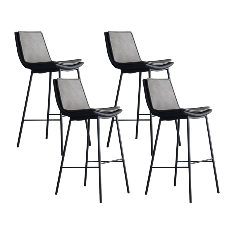 Industrial Leather Iron Counter Stools Low Back Bar Stools with Rectangle Seat
